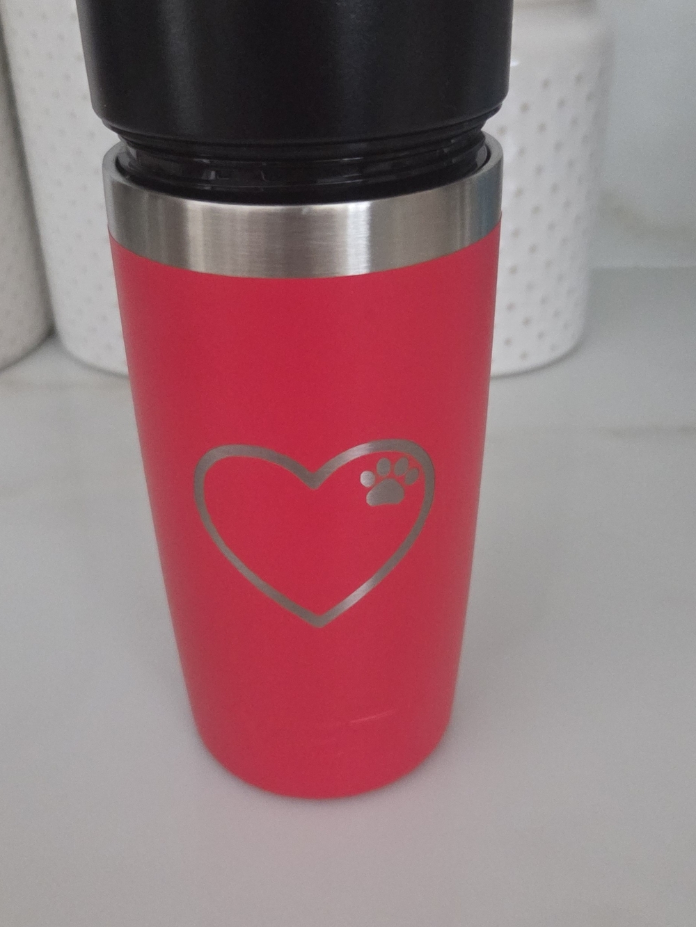 Heart Paw Yeti Travel Mug in Bright Red.